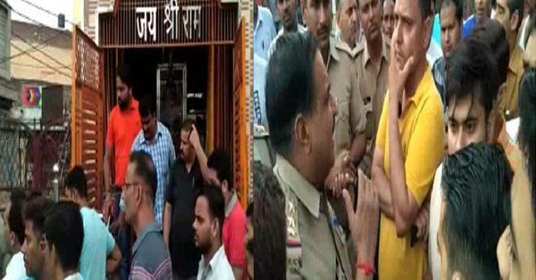 हनुमान मंदिर पर मुस्लिम समुदाय के युवक ने फेंका पत्थर, हिंदू संगठन आये विरोध में हनुमान मंदिर पर मुस्लिम समुदाय के युवक ने फेंका पत्थर, हिंदू संगठन आये विरोध में