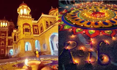 51 हजार दीपक से जगमग हुआ इलाहाबाद विश्वविद्यालय कैंपस 51 हजार दीपक से जगमग हुआ इलाहाबाद विश्वविद्यालय कैंपस