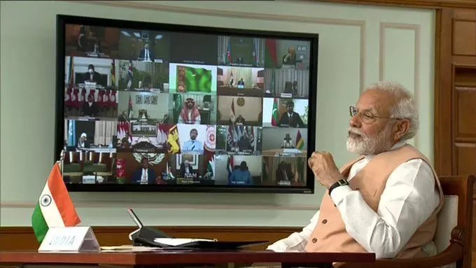 NAM सम्मेलन में बिना नाम लिये PM मोदी का पाक पर हमला- दुनिया कोरोना से मुकाबला कर रही है और कुछ लोग... NAM सम्मेलन में बिना नाम लिये PM मोदी का पाक पर हमला- दुनिया कोरोना से मुकाबला कर रही है और कुछ लोग...