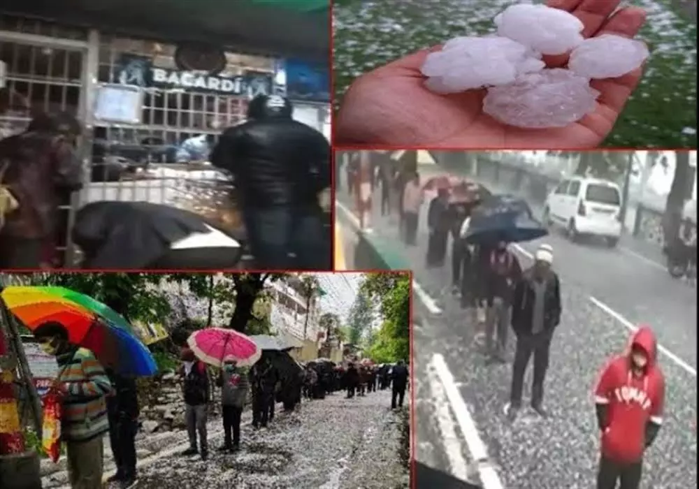 नैनीताल में पढ़ते रहे ओले और होती रही बरसात, जबकि शराब की लाइन में छाता लेकर लगे रहे लोग