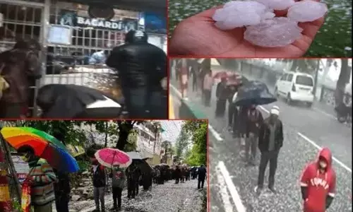 नैनीताल में पढ़ते रहे ओले और होती रही बरसात, जबकि शराब की लाइन में छाता लेकर लगे रहे लोग