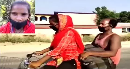 15 साल की लड़की साइकिल पर घायल पिता को बिठाकर गुरुग्राम से पहुंची बिहार