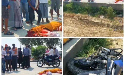 अनियंत्रित तेज रफ्तार ट्रक ने मोटरसाइकिल सवार को मारी टक्कर,महिला की मौत अनियंत्रित तेज रफ्तार ट्रक ने मोटरसाइकिल सवार को मारी टक्कर,महिला की मौत