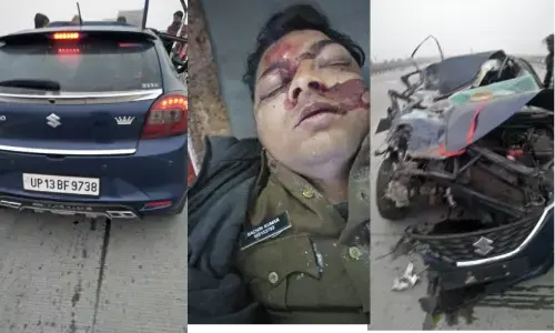 नोएडा: तेज रफ्तार कार की अज्ञात वाहन से टक्कर, हादसे में कार सवार सिपाही घायल