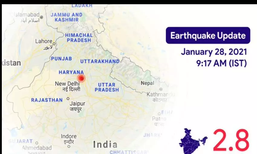 दिल्ली के आस पास 2.8 तीव्रता वाले भूकंप के झटके