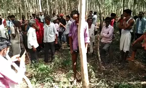 बाग में यूकेलिप्टस के पेड़ में लटका मिला युवक का शव, परिजनों ने पुलिस पर हत्या का आरोप बाग में यूकेलिप्टस के पेड़ में लटका मिला युवक का शव, परिजनों ने पुलिस पर हत्या का आरोप