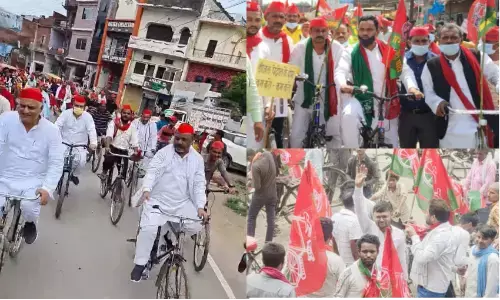 भाजपा की नीतियों के खिलाफ दौड़ी सपा की साइकिल भाजपा की नीतियों के खिलाफ दौड़ी सपा की साइकिल