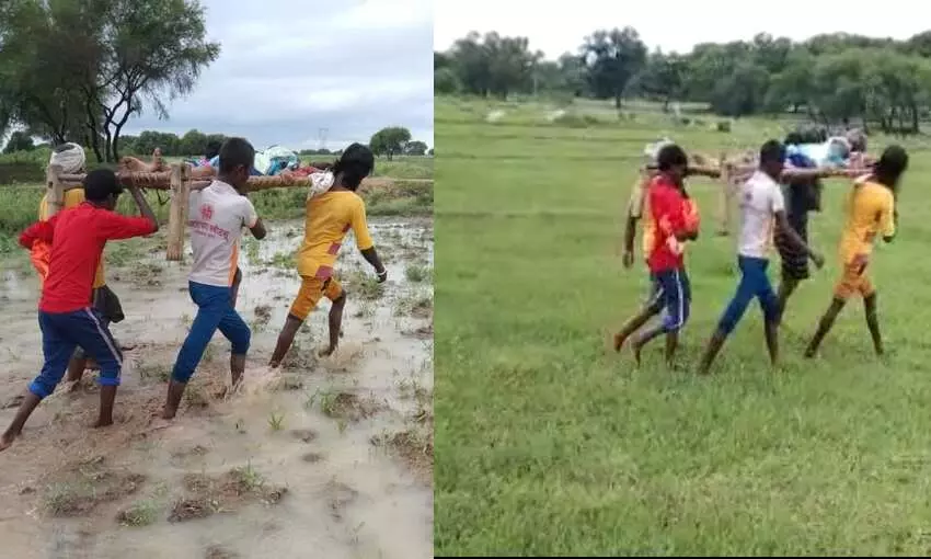 गांवो में विकास की हकीकत : सात किमी चारपाई से कंधे में लादकर मां को पहुंचाया अस्पताल गांवो में विकास की हकीकत : सात किमी चारपाई से कंधे में लादकर मां को पहुंचाया अस्पताल