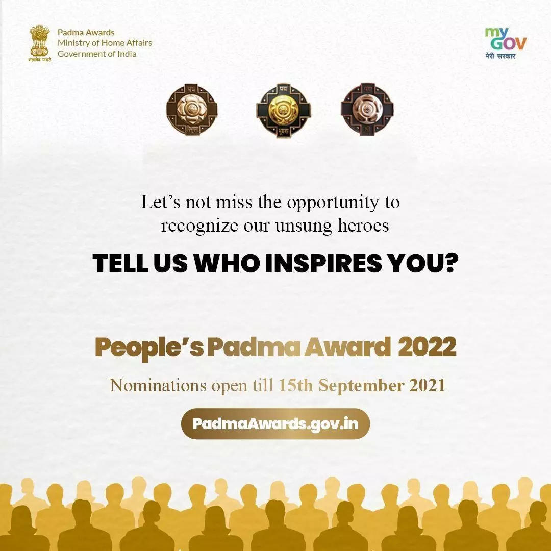 पद्म पुरस्कार 2022 के लिये नामांकन 15 सितंबर 2021 तक आमंत्रित किए जा रहे हैं..