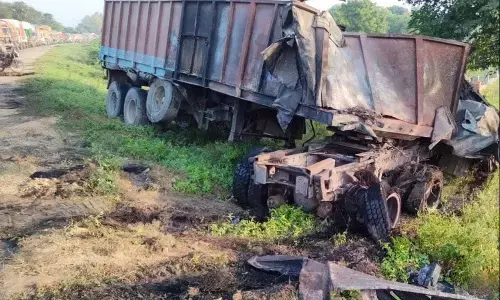 दो ट्रकों की सीधी टक्कर में तीन जिंदा जले, टुकड़ों में बंट गये शव