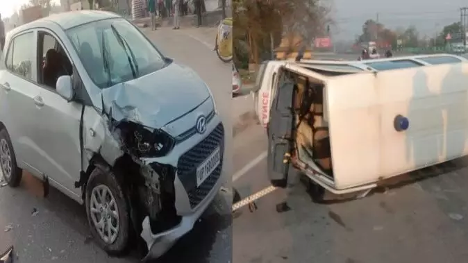 एंबुलेंस और कार की हुई टक्कर, मरीज ने मौके मौत, चालक सहित तीन घायल एंबुलेंस और कार की हुई टक्कर, मरीज ने मौके मौत, चालक सहित तीन घायल