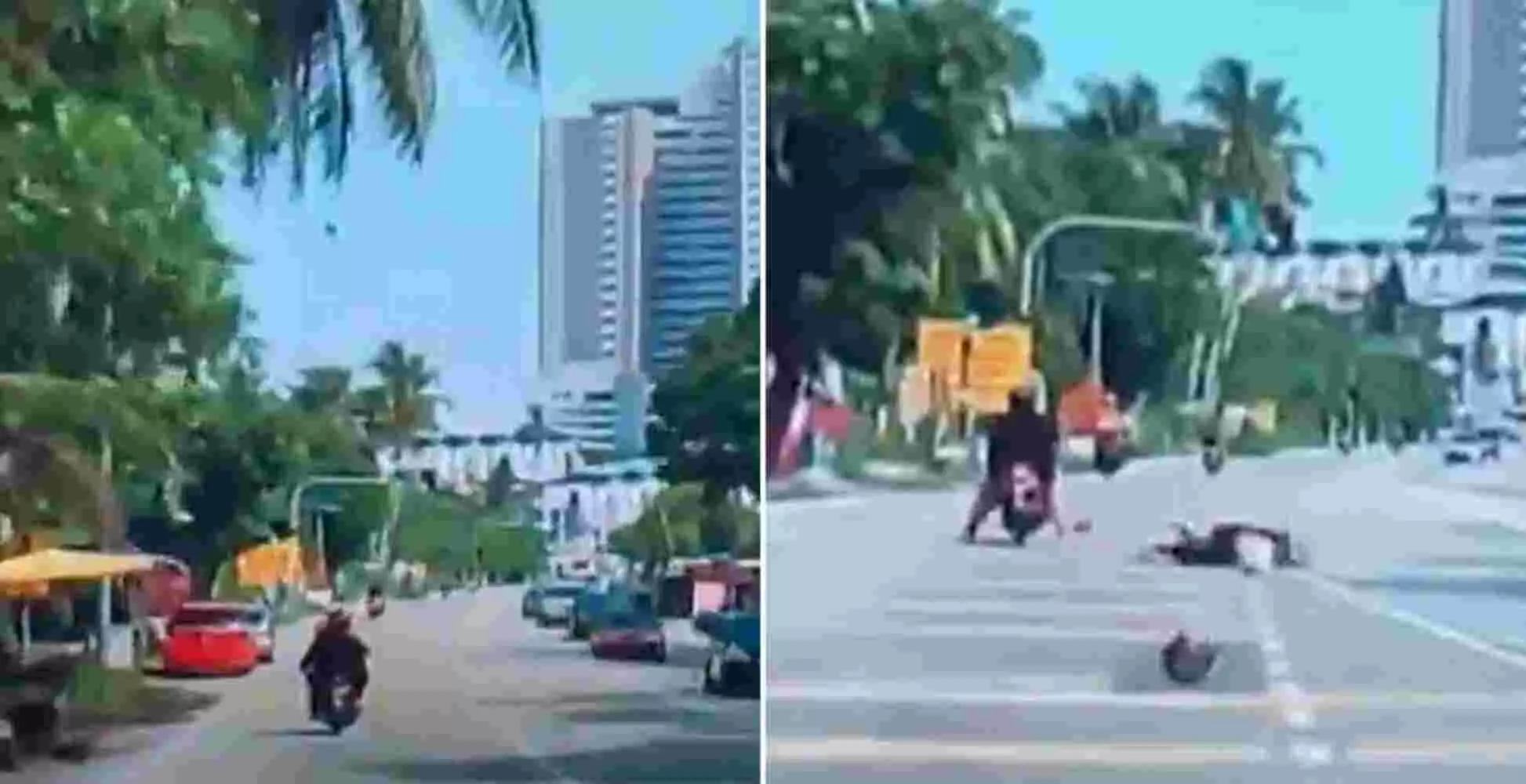 OMG!! स्कूटी पर जा रही महिला के सिर पर गिरा नारियल...बाल-बाल बची जान, वीडियो हो रहा वायरल