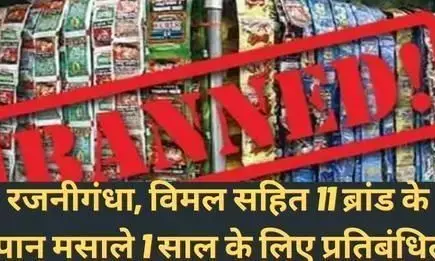 रजनीगंधा, विमल सहित 11 ब्रांड के पान मसाले 1 साल के लिए प्रतिबंधित, इन ब्रांडों के रखने पर होगी सख्त कार्रवाई रजनीगंधा, विमल सहित 11 ब्रांड के पान मसाले 1 साल के लिए प्रतिबंधित, इन ब्रांडों के रखने पर होगी सख्त कार्रवाई