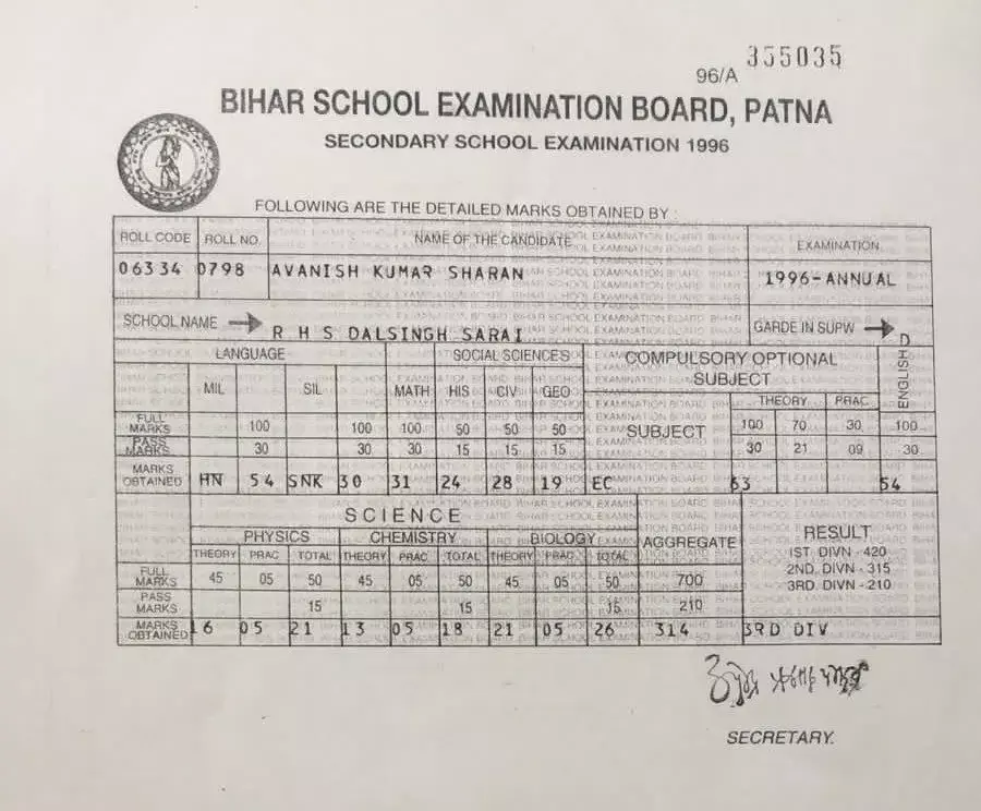 10th में 3rd डिविजन लाने वाले IAS की मार्क्सशीट हुई वायरल 10th में 3rd डिविजन लाने वाले IAS की मार्क्सशीट हुई वायरल
