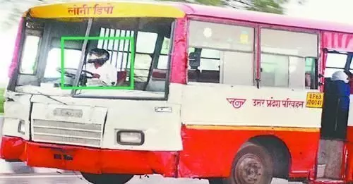 Roadways bus, wearing, helmets , UP, bagpat