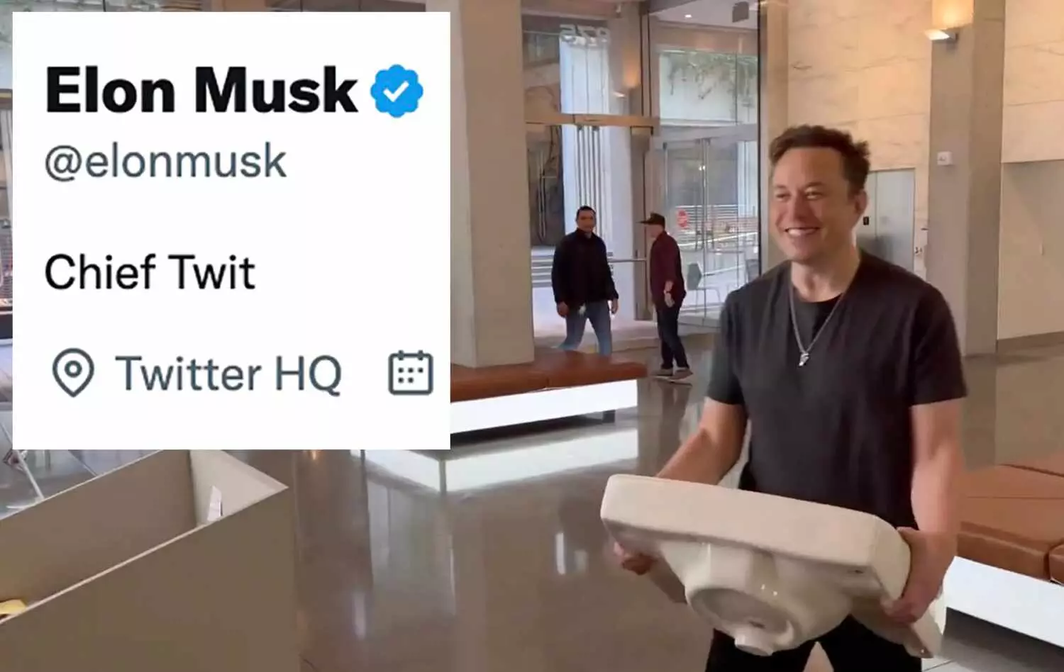 Elon Musk : हाथों में वॉश बेसिन लेकर ट्विटर हेडक्वार्टर पहुंचे एलन मस्क, Twitter Bio में लिखा- Chief Twit