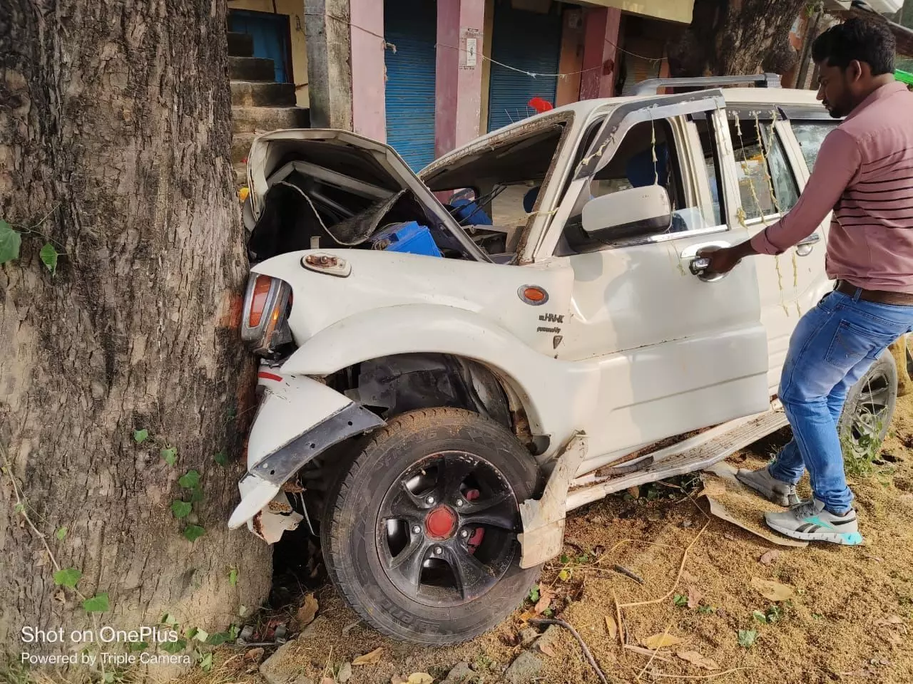 बारात जा रही स्कॉर्पियो पेड़ से टकराई बाराती हुए घायल