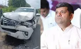 Cabinet Minister Ashish Patel narrowly escapes accident, car explodes