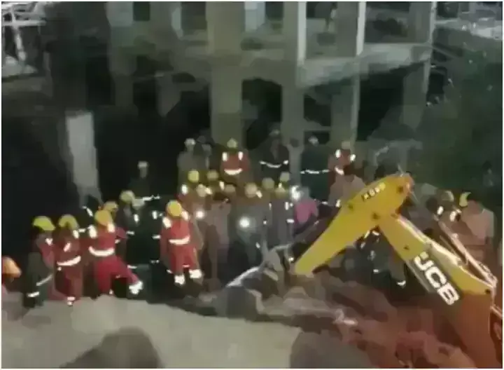 Wall of multi level parking under construction collapsed due to land subsidence in Lucknow Wall of multi level parking under construction collapsed due to land subsidence in Lucknow