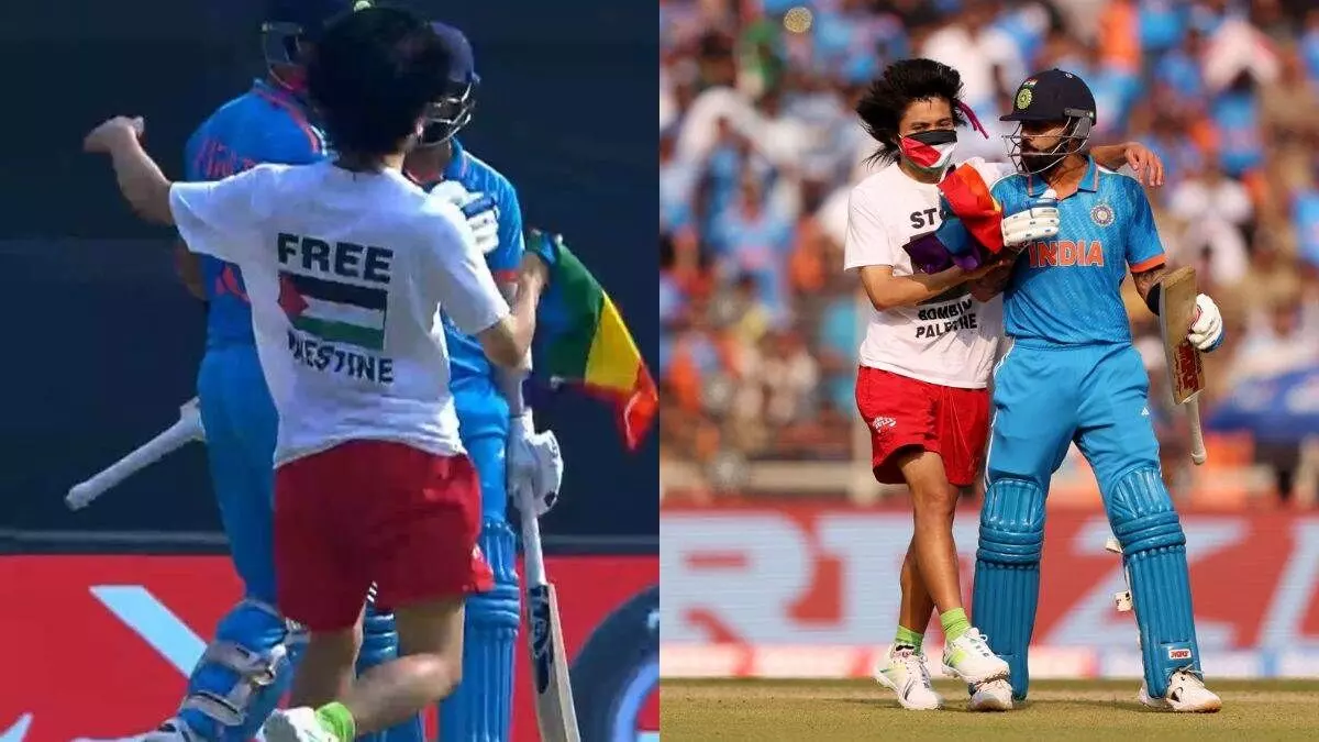 Security lapse in World Cup final, young man approaches Virat Kohli with Palestine flag