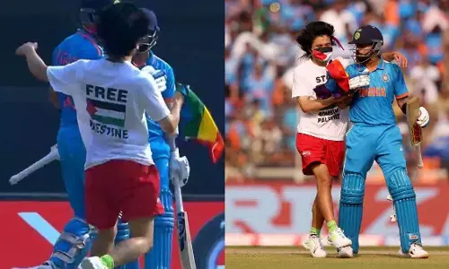 Security lapse in World Cup final, young man approaches Virat Kohli with Palestine flag Security lapse in World Cup final, young man approaches Virat Kohli with Palestine flag