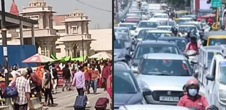 गाड़ियों के अत्यधिक जाम से कराह रही अयोध्या, भारी भीड़ से आवागमन में हो रही असुविधा