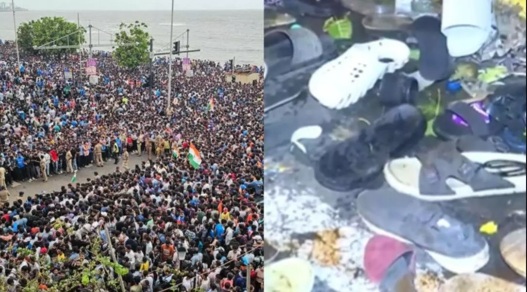 Mumbai Road Show: जश्न के चक्कर में ये क्या कर बैठे फैंस, कोई बेहोश, तो कोई हुआ घायल, अब मरीन ड्राइव का ऐसा है दृश्य Mumbai Road Show: जश्न के चक्कर में ये क्या कर बैठे फैंस, कोई बेहोश, तो कोई हुआ घायल, अब मरीन ड्राइव का ऐसा है दृश्य