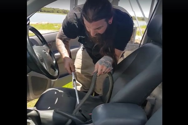 VIDEO: ड्राइविंग के दौरान अचानक से हाथों पर आ गया विषैला सांप, फिर देखिए क्या हुआ...