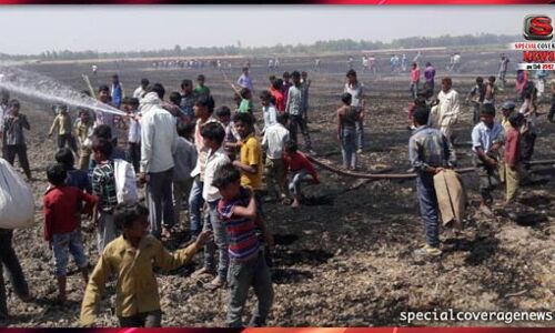 पीलीभीत : आग से लाखों की गेंहूं की फसल जलकर हुई राख पीलीभीत : आग से लाखों की गेंहूं की फसल जलकर हुई राख