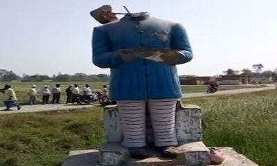 मायावती तुम्हारे आंबेडकर की मूर्ति मुलायम के क्षेत्र में योगीराज में टूटी