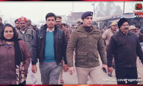 पीलीभीत : तहसील अमरिया में पैरामिलिट्री फोर्स के साथ निकाला गया फ्लैग मार्च