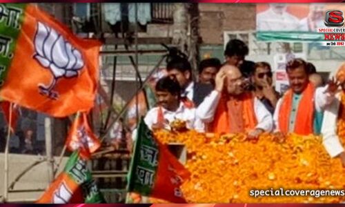 इलाहाबाद में अमित शाह का 8 KM लंबा रोड शो, शहीद चंद्रशेखर आजाद की प्रतिमा पर चढ़ाए फूल