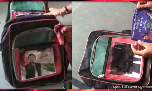 गुजरात के स्कूलों में बांटे गए अखिलेश की फोटो वाले बैग!