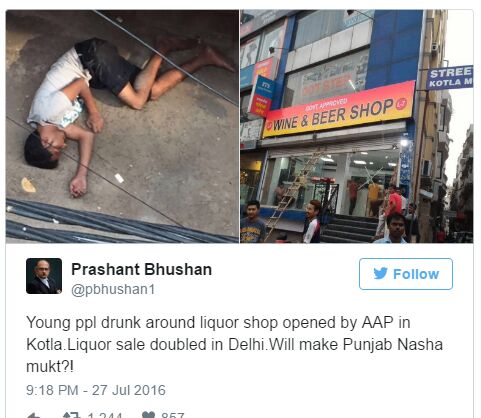 दिल्ली में शराब की दुकानें खोलने बाले पंजाब में नशामुक्ति की बात करते है, शर्म नहीं आती- प्रशांत भूषण